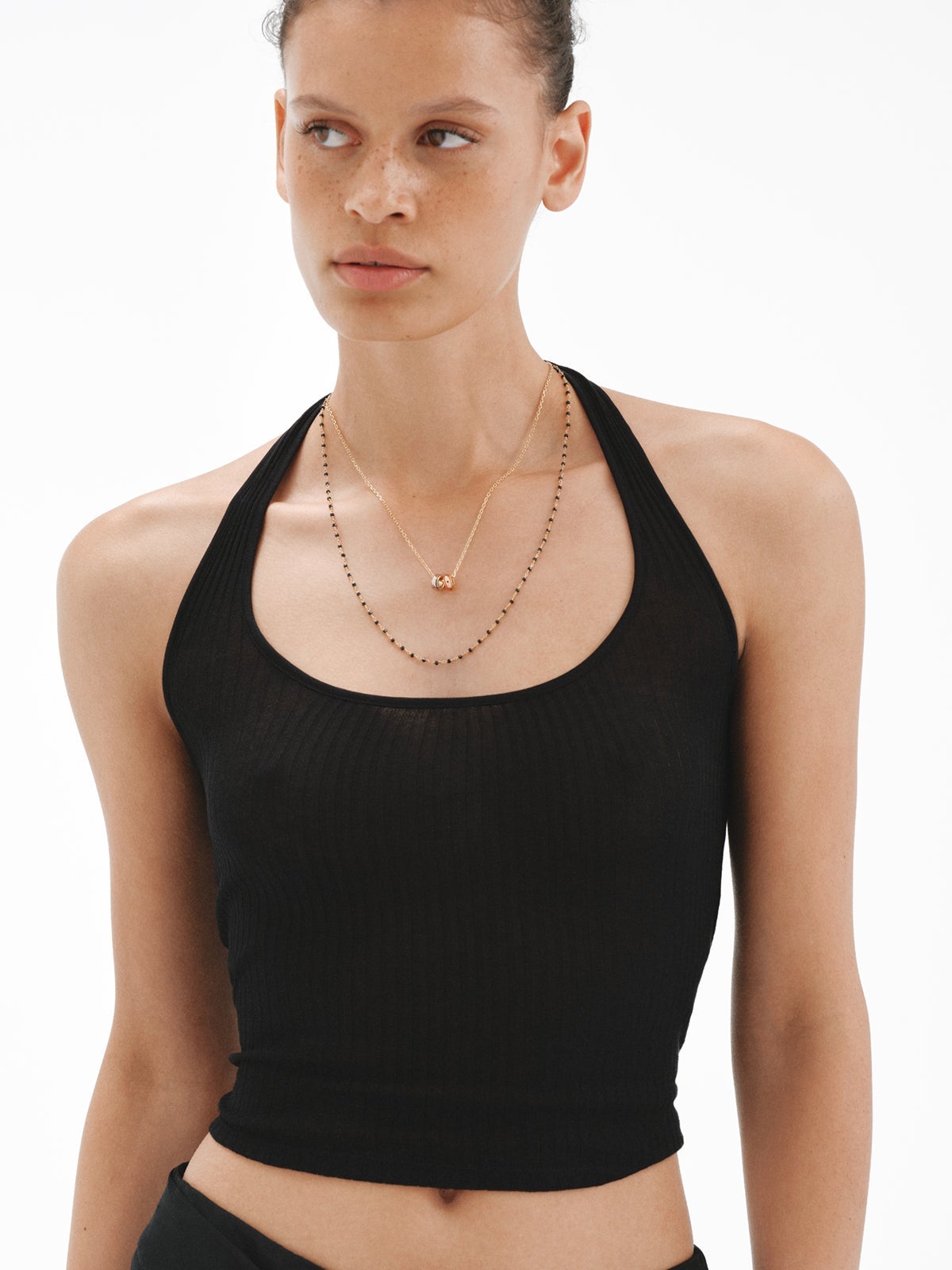 Cadena de plata 925 bañada en oro amarillo 18K con espinelas negras