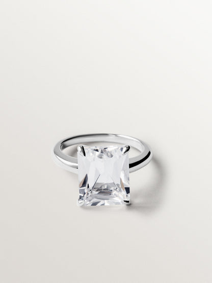 Anillo solitario de plata 925 con cuarzo blanco