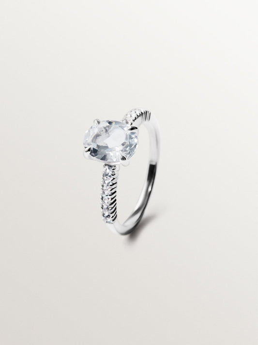 Anillo solitario de plata 925 con cuarzo y topacios blancos
