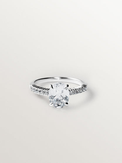 Anillo solitario de plata 925 con cuarzo y topacios blancos