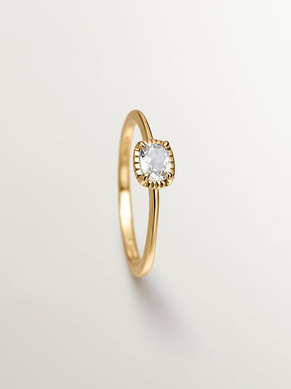 Anillo de plata 925 bañada en oro amarillo de 18K con topacio blanco
