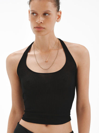 Cadena de plata 925 bañada en oro amarillo 18K con espinelas negras