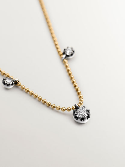 Collar de oro amarillo de 18K con efecto envejecido y diamantes en talla brillante