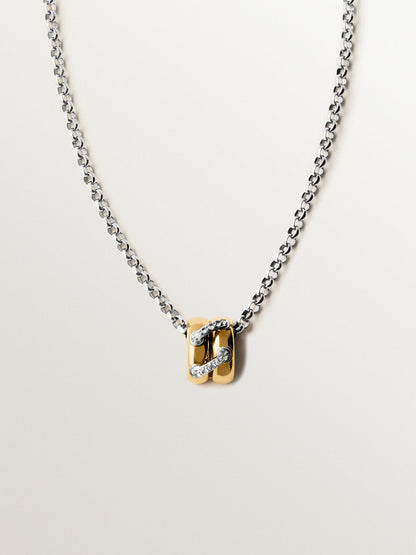 Colgante trenzado de plata 925 bañada en rodio y oro amarillo de 18K con pavé de topacios blancos