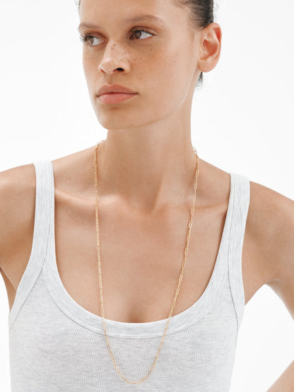 Cadena eslabón rectangular 80 cm de plata 925 bañada en oro de 18K