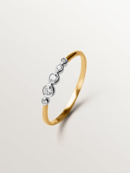 Anillo de oro blanco y amarillo de 9K con diamantes