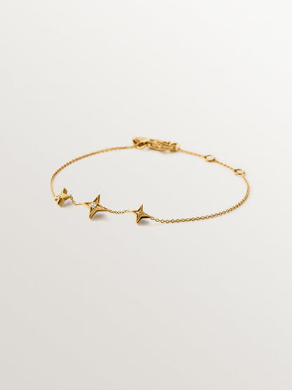 Pulsera de plata 925 bañada en oro amarillo de 18K con topacio blanco y forma de estrellas