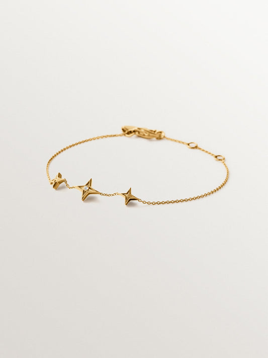 Pulsera de plata 925 bañada en oro amarillo de 18K con topacio blanco y forma de estrellas
