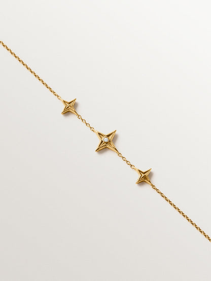 Pulsera de plata 925 bañada en oro amarillo de 18K con topacio blanco y forma de estrellas