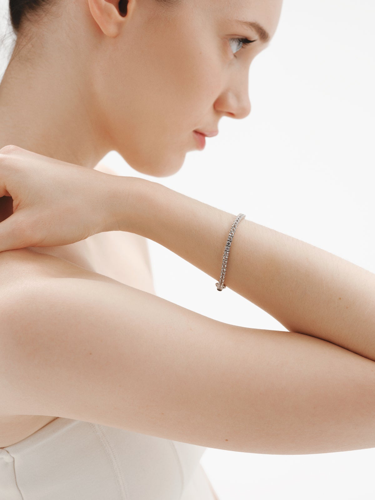 Pulsera rivière gruesa de plata 925 con topacios blancos