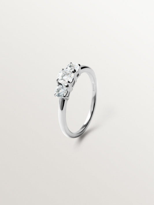 Anillo tresillo de plata 925 con cuarzos blancos