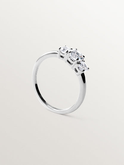 Anillo tresillo de plata 925 con cuarzos blancos