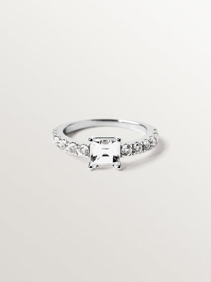 Anillo solitario de plata 925 con cuarzo y topacios blancos