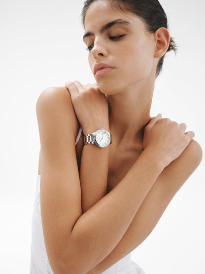 Reloj Bastille con correa de acero y esfera blanca