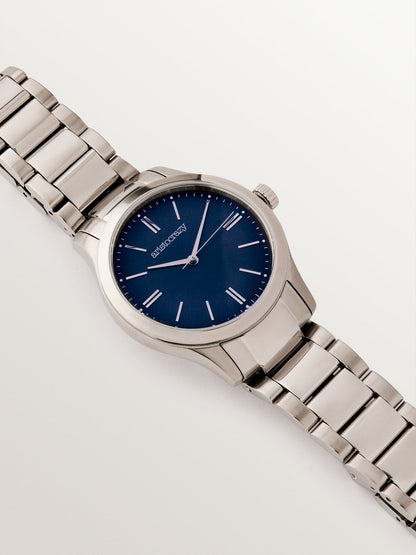 Reloj Mitte con correa de acero gris y esfera azul
