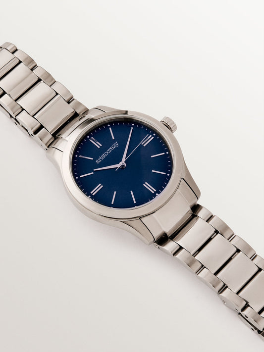 Reloj Mitte con correa de acero gris y esfera azul